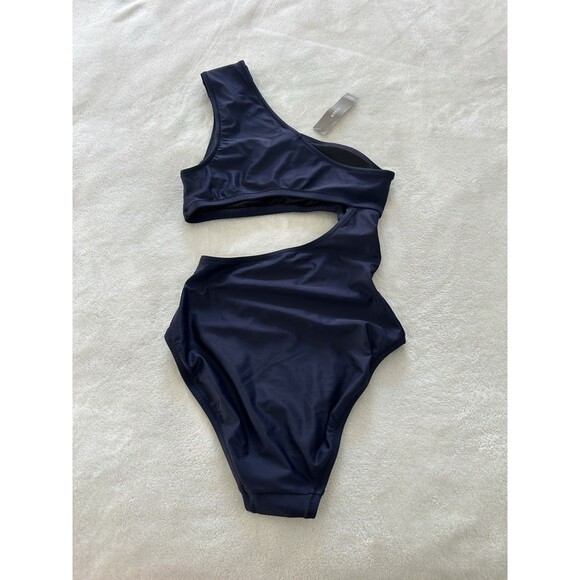 J Crew Swimsuit Size 2 One Piece Cut Out Navy Gold Buttons Bathing Suit Preppy - Picture 4 of 9
